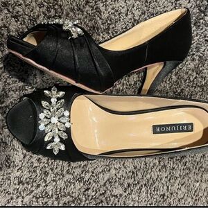 Black Satin Heel with jewel size 8